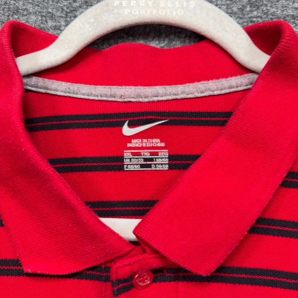 Nike Polo Shirt Mens XXL Red Black Striped Short Sleeve Golf Classic Fit Pique